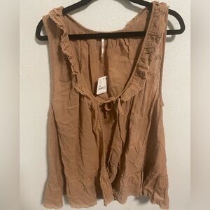 NWT Free People Tan‎ Ruffled Blouse Size XS